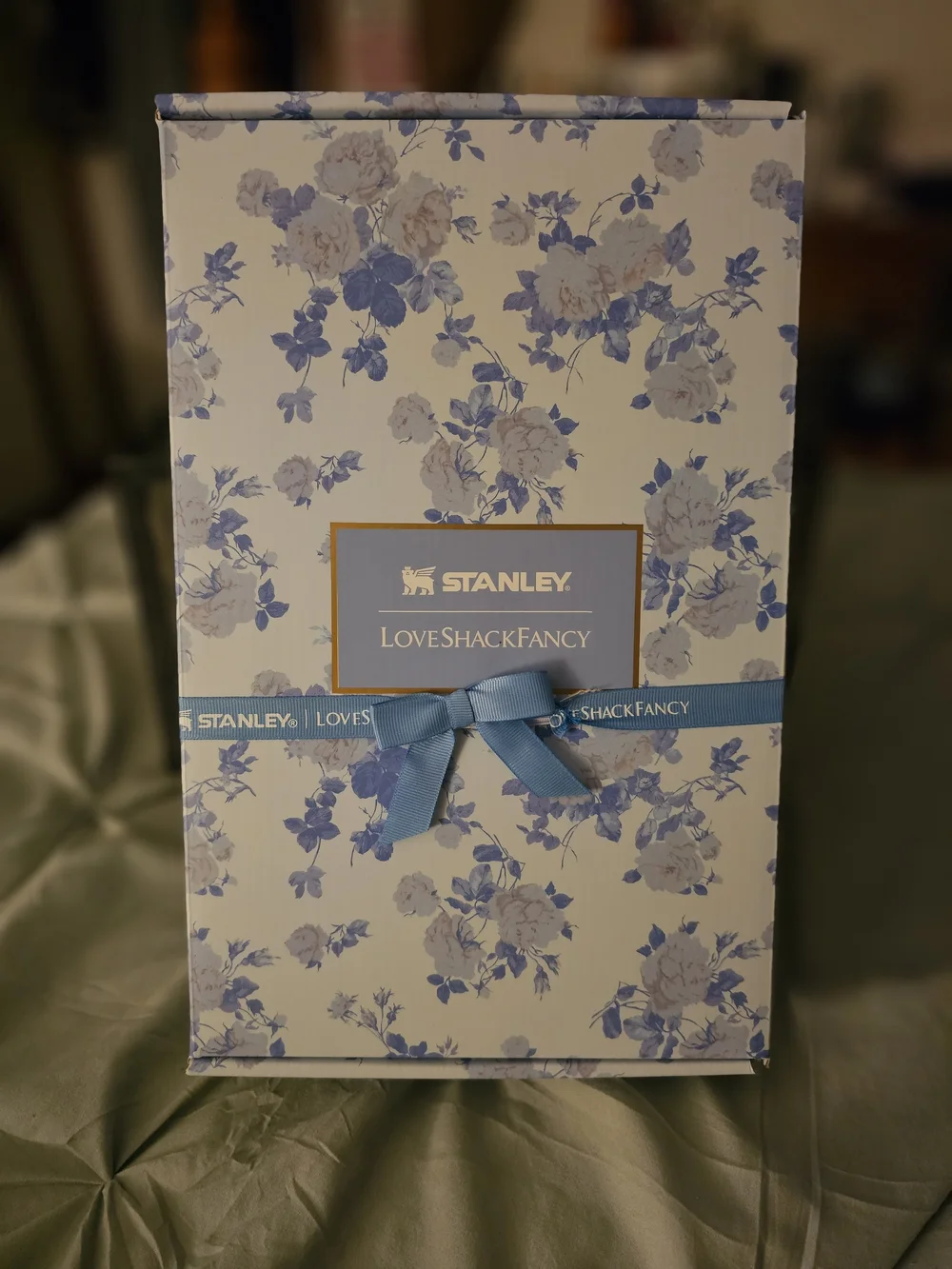 Stanley White & Blue Floral Travel Tumbler with Gold Accent